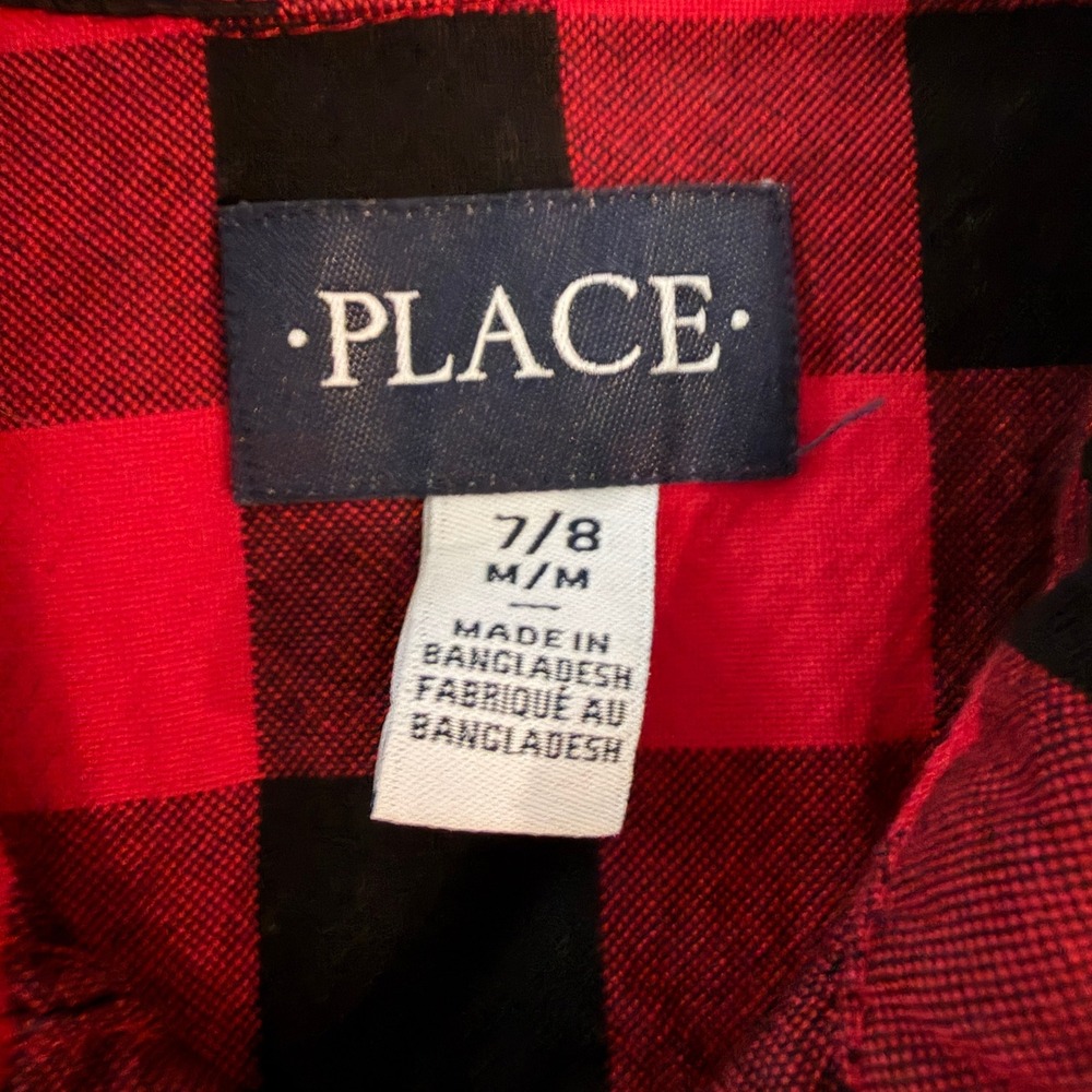 The Childrens Place Boys Buffalo Plaid Flannel Button Down Shirt Red Black 7/8 - Picture 5 of 5
